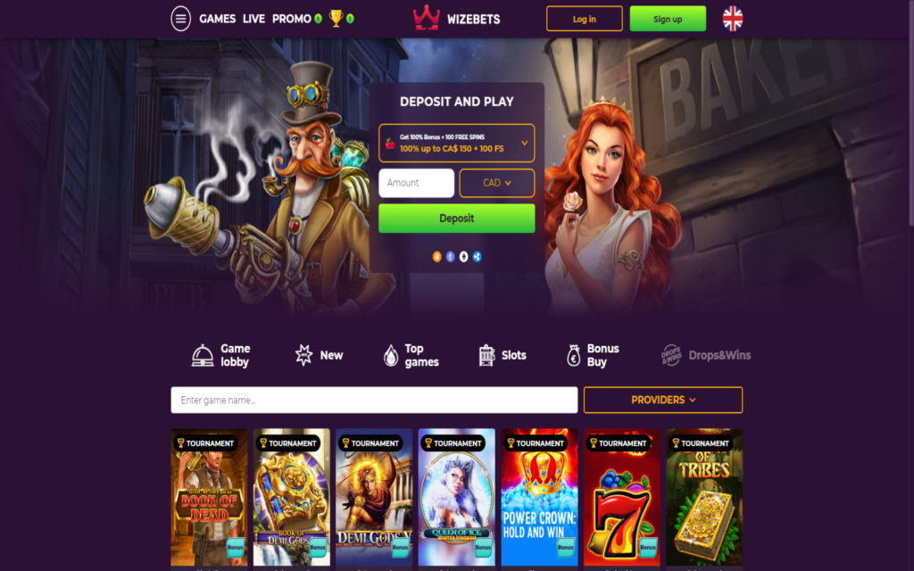 Wizebets casino screenshot