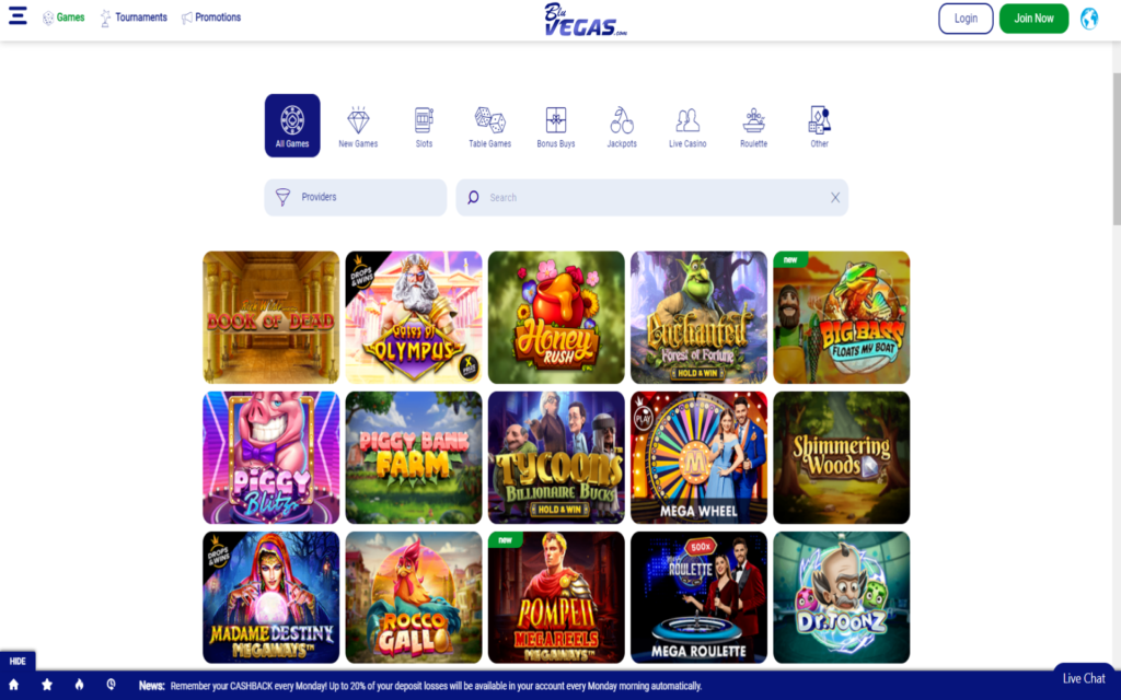 bluvegas casino games screenshot