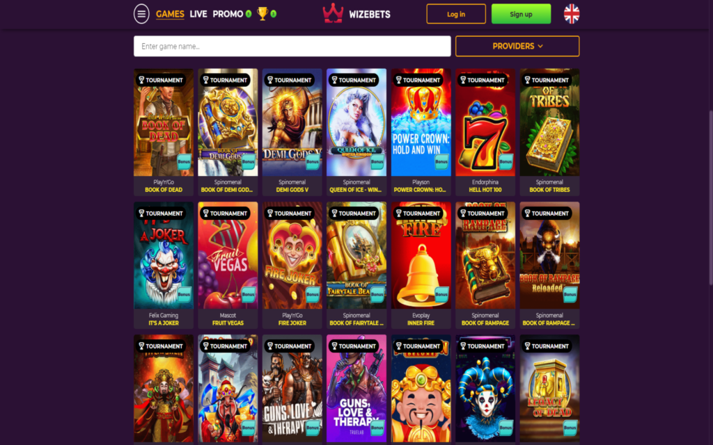 wizebets casino games screenshot